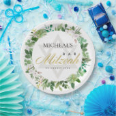 ASSIETTES EN CARTON BAT MITZVAH WREATSTAR BAR GREEN GOLD FOLIAGE (Fête)