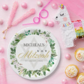 ASSIETTES EN CARTON BAT MITZVAH WREATSTAR BAR GREEN GOLD FOLIAGE (Fête)