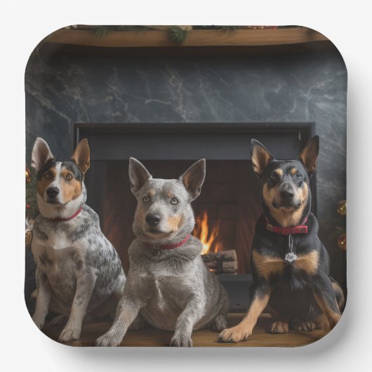 Assiettes En Carton Bataille australienne près de la cheminée Noël (Recto)