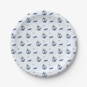 Assiettes En Carton Bateau à voile et Motif d'Ancres Bleu (Devant)