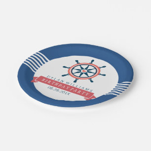 Assiettes En Carton Bateau bleu marine Roue et rayures
