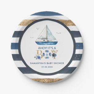 Assiettes En Carton Bateau bleu nautique Ahoy C'est un Baby shower gar