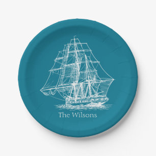 Assiettes En Carton Bateau de navigation vintage nautique personnalis