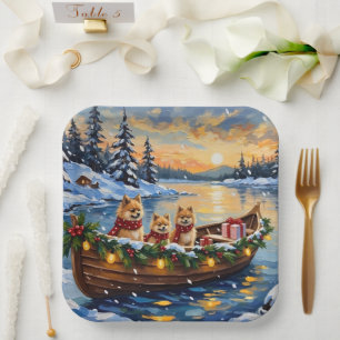 Assiettes En Carton Bateau de Noël du Poméranien pour les Fêtes