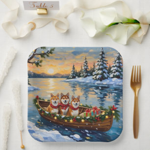 Assiettes En Carton Bateau de Noël Shiba Inu pour les Fêtes