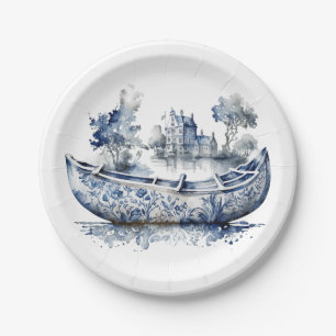 Assiettes En Carton Bateau de style Delft bleu et blanc avec scène de 