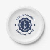 Assiettes En Carton Bateau marine bleu et blanc roue et ancre (Devant)