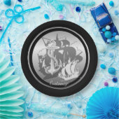 Assiettes En Carton Bateau pirate & Ancres Plaques en silhouette blanc (Fête)
