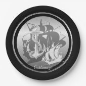 Assiettes En Carton Bateau pirate & Ancres Plaques en silhouette blanc (Devant)