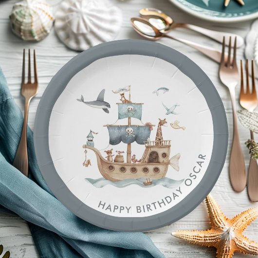 Assiettes En Carton Bateau pirate avec Animaux Fête des enfants