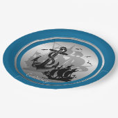Assiettes En Carton Bateau pirate et Ancres Plaques en silhouette noir (Angle)