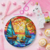 Assiettes En Carton Bateaux à voile au coucher du soleil (Fête)