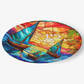 Assiettes En Carton Bateaux à voile au coucher du soleil (Angle)