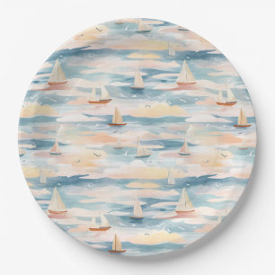 Assiettes En Carton Bateaux à voile de rêve Motif aquarelle océan (3)