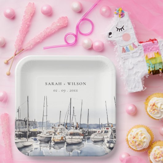 Assiettes En Carton Bateaux côtiers en boue à Harbour Mariage (Fête)