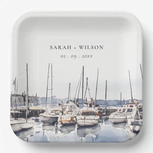 Assiettes En Carton Bateaux côtiers en boue à Harbour Mariage (Recto)