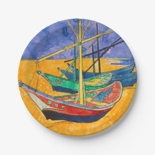 Assiettes En Carton Bateaux de Van Gogh Impressionnisme Plage