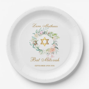 Assiettes En Carton Batik de Bat Mitzvah, Bar Mitzvah aquarelle floral
