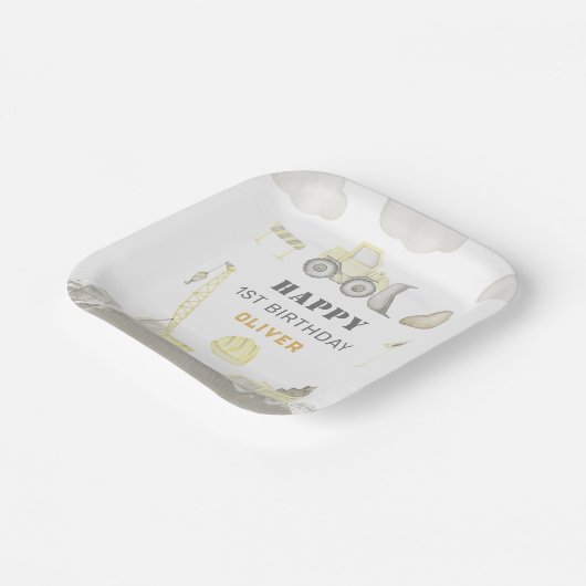 Assiettes En Carton Bâtiment Amusement Construction Enfants 1ère fête  (Angulaire)