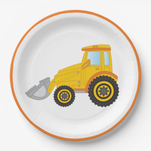 Assiettes En Carton Bâtiment Bulldozer Plaque de papier de fête d'an