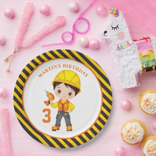 Assiettes En Carton Bâtiment Garçon Anniversaire Plaque de papier de f (Fête)