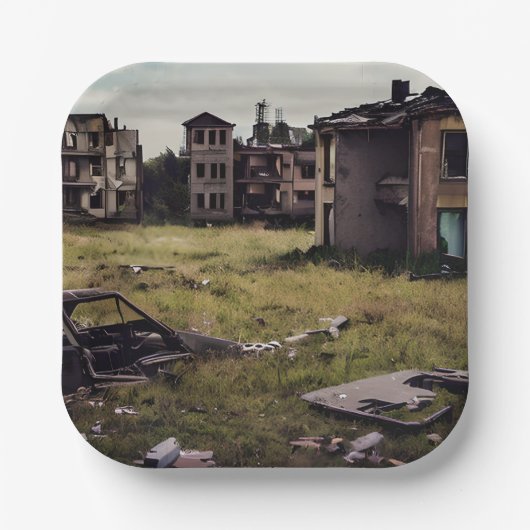 Assiettes En Carton Bâtiments abandonnés | Destruction post-apocalypse (Recto)