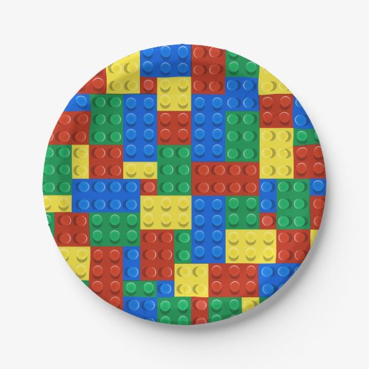 Assiettes En Carton Bâtiments Blocs Anniversaire Invitation, Garçons A (Devant)