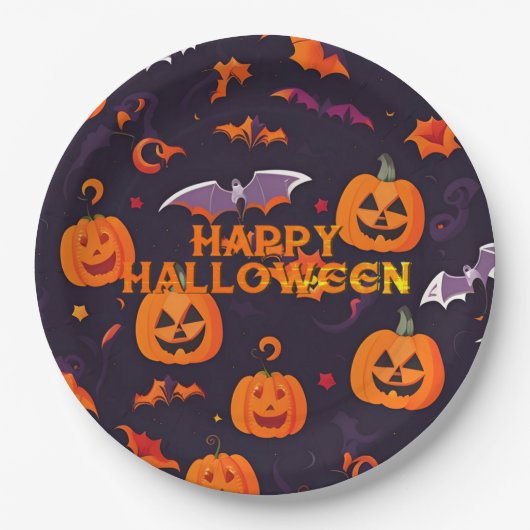 Assiettes En Carton Bats Citrouille Et Bats (Devant)