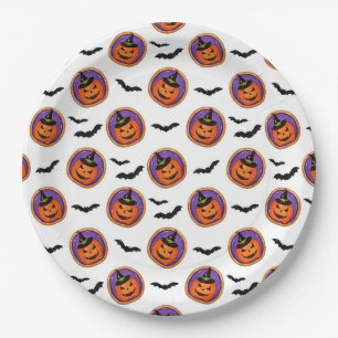 Assiettes En Carton Bats d'Halloween mignonnes et Jack-O-Lantern