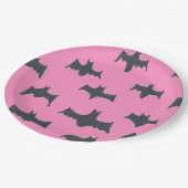 Assiettes En Carton Bats d'Halloween roses et noires (Angle)