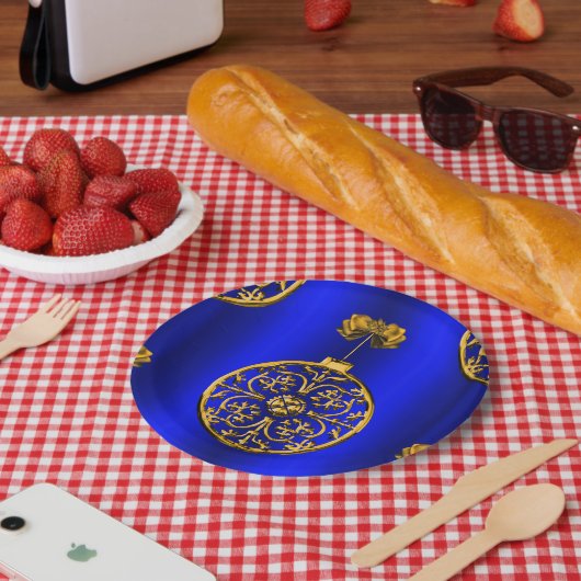 Assiettes En Carton Baubles de Noël en bleu (Pique-nique)