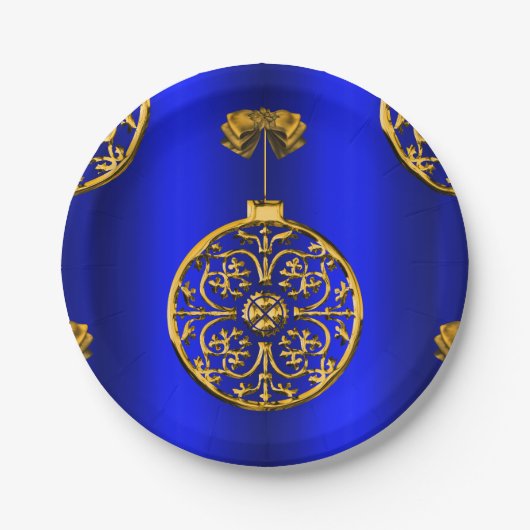 Assiettes En Carton Baubles de Noël en bleu (Devant)