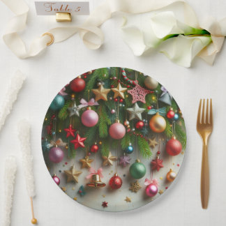 Assiettes En Carton Baubles de Noël, étoiles et cloches