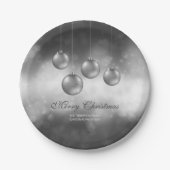 Assiettes En Carton Baubles de Noël gris argenté avec texte personnali (Devant)