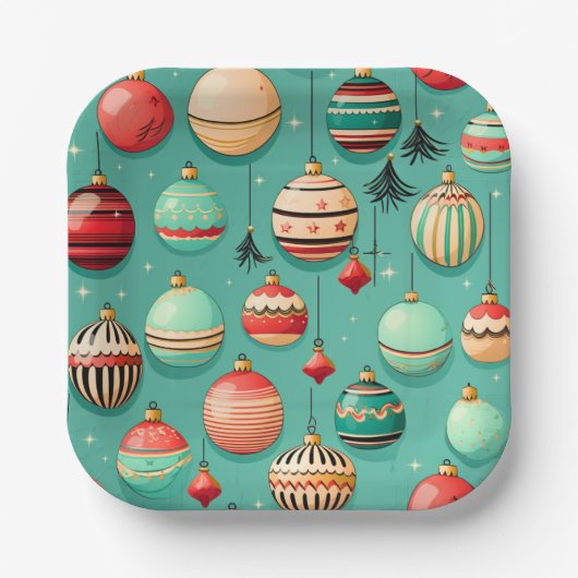 Assiettes En Carton Baubles de Noël rétro Petites (Recto)