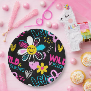Assiettes En Carton Bavoir bébé à motif graffiti de fleur souriante co