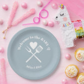 Assiettes En Carton BBQ Baby shower BABY-Q bleu massif moderne (Fête)