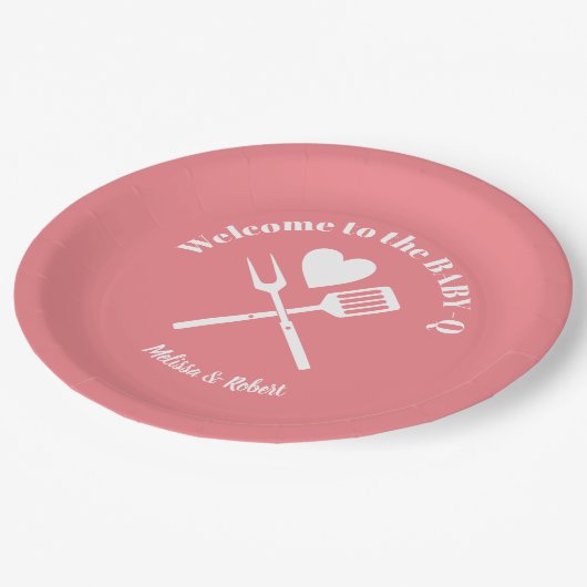 Assiettes En Carton BBQ Baby shower moderne en rose solide (Angle)