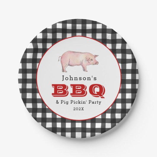 Assiettes En Carton BBQ Pig Pickin' Party, Pique-nique de famille (Devant)