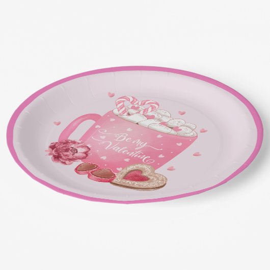 Assiettes En Carton Be My Valentine Cocoa, Cookies and Sweets (Angle)