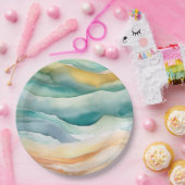 Assiettes En Carton Beach Aqua Green Ocean Cream Sand Mariage (Fête)