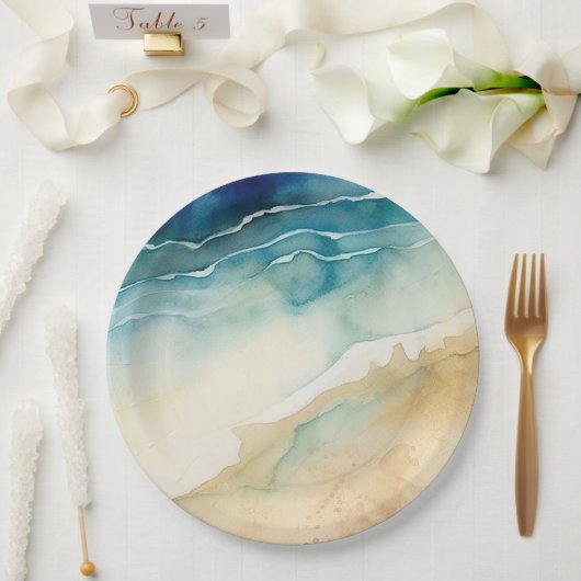 Assiettes En Carton Beach Blue Ocean Sand Mariage (Mariage)