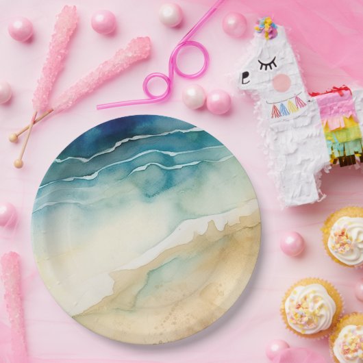 Assiettes En Carton Beach Blue Ocean Sand Mariage (Fête)