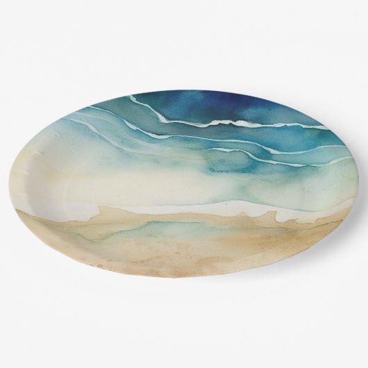 Assiettes En Carton Beach Blue Ocean Sand Mariage (Angle)