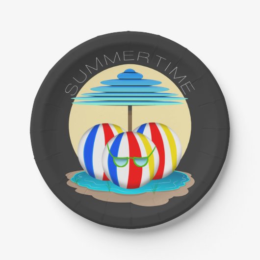 Assiettes En Carton Beach Buddies Beat the Heat : Sun's Out, Fins Out! (Devant)