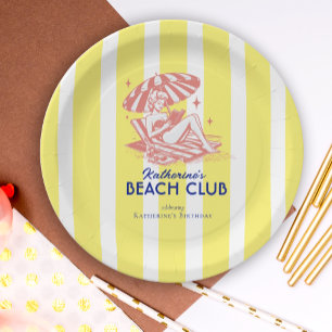 Assiettes En Carton Beach Club Cabana Jaune Fête d'Anniversaire