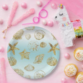 Assiettes En Carton Beach Gold Sea Shells Aqua Blue Ombre (Fête)