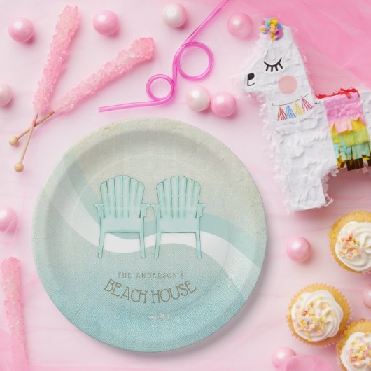 Assiettes En Carton Beach House Adirondack Chaises Aqua Blue ID623 (Fête)