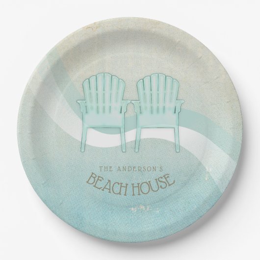 Assiettes En Carton Beach House Adirondack Chaises Aqua Blue ID623 (Devant)