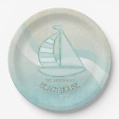 Assiettes En Carton Beach House Nautical Voilier Aqua Blue ID623 (Devant)